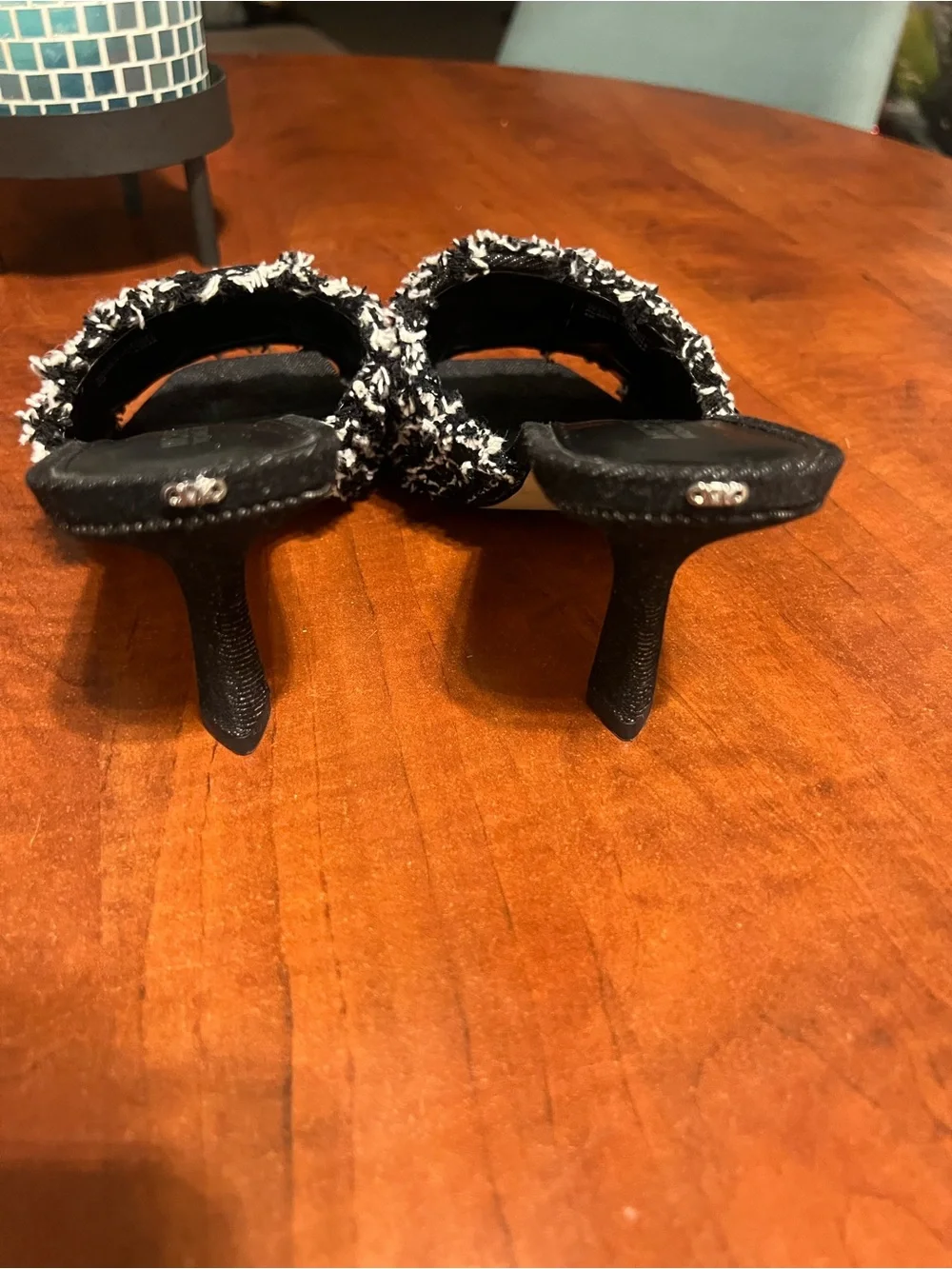 Michael Kors Black and White Tweed Slide Mules